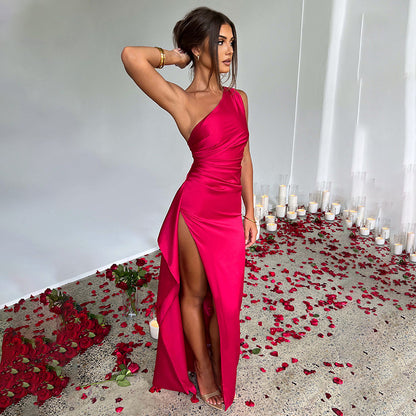 One Shoulder Satin Dress
