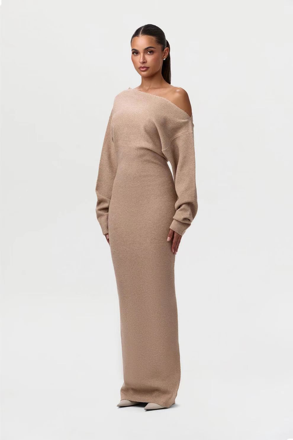 Off shoulder knit bodycon dress alternate color