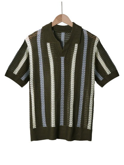 Resort knit stripe polo close-up detail