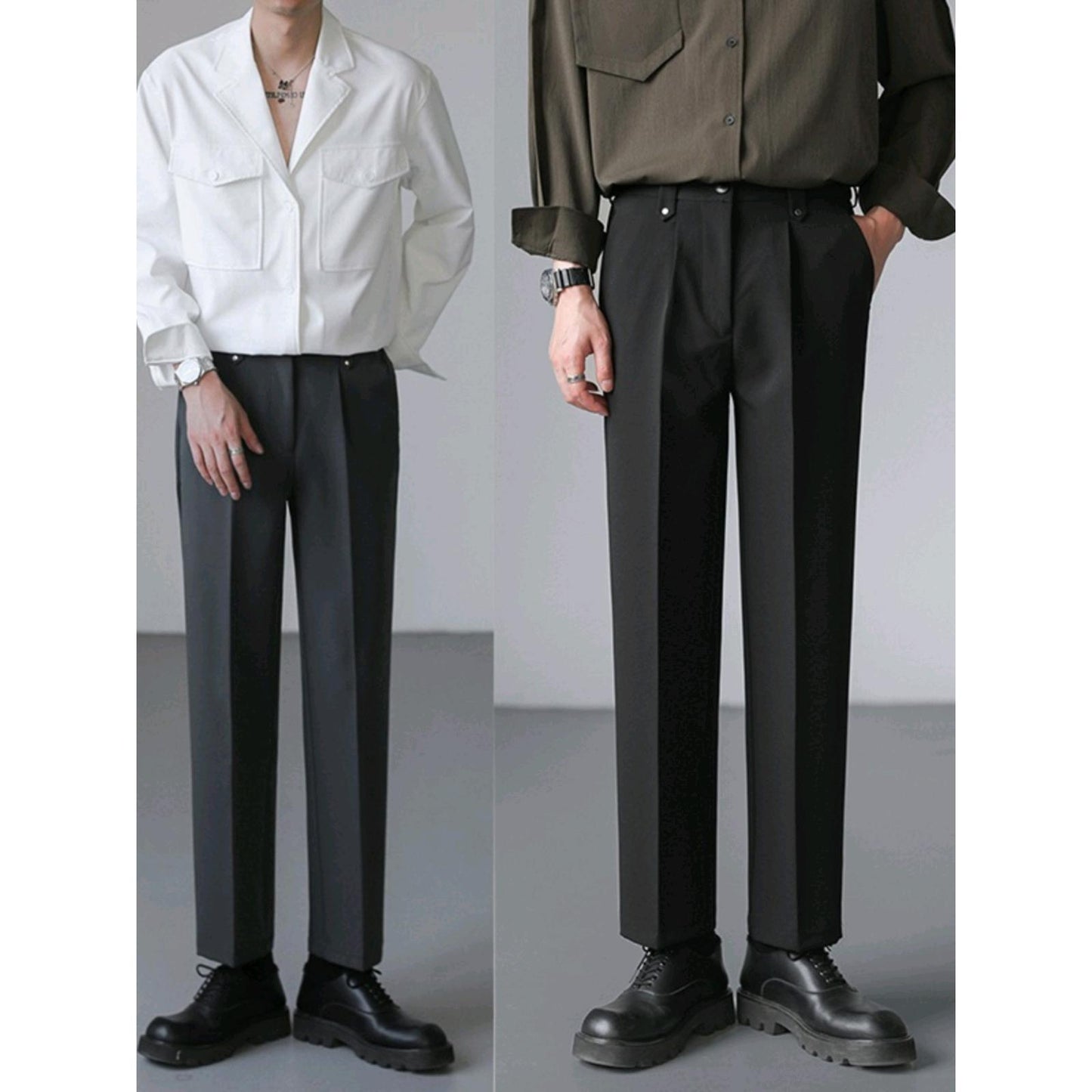 Women's loose straight pants waistband detail
