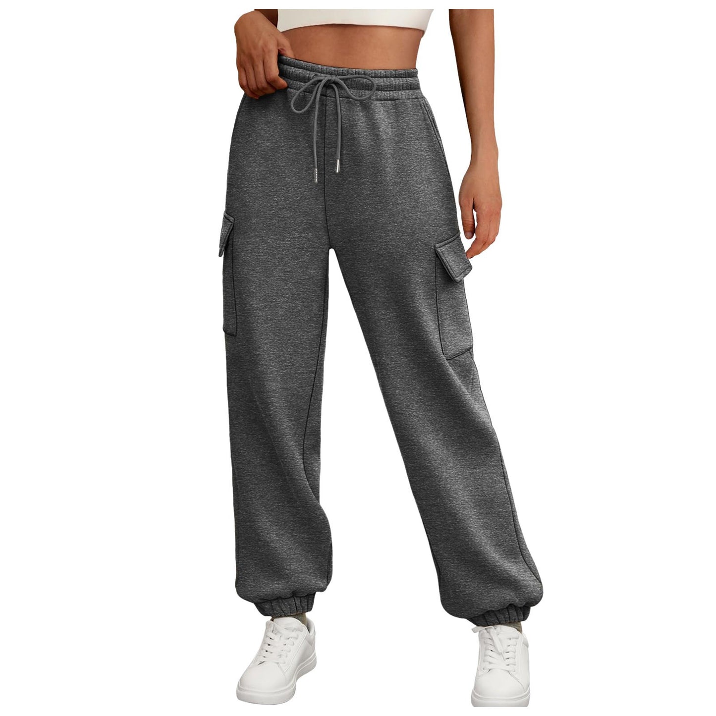 Fleece cargo jogger pants main view