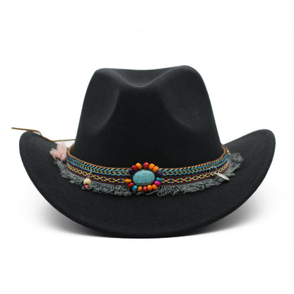 Unisex curled felt cowboy hat side view