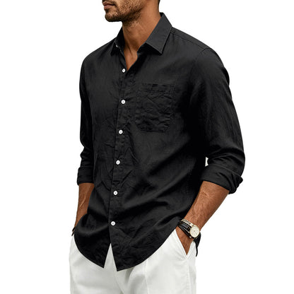 Mayfair linen shirt collar detail