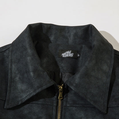 Men's vintage distressed leather jacket back view