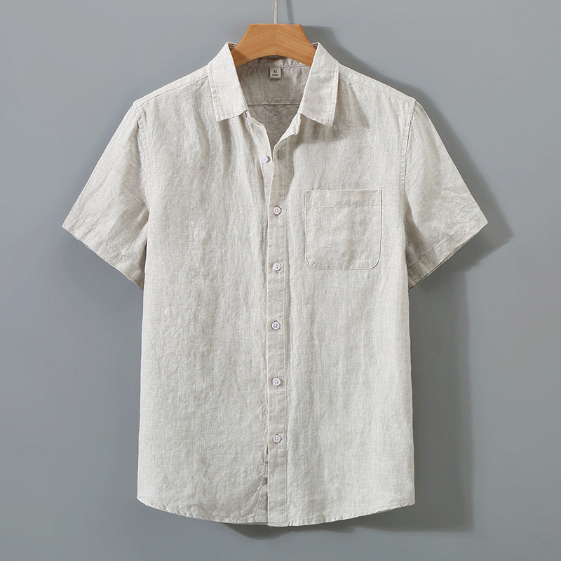 Men's short sleeve linen shirt back view