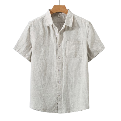 Men's short sleeve linen shirt side view