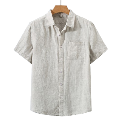 Men's short sleeve linen shirt side view