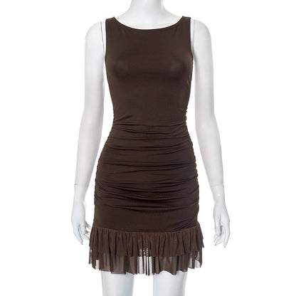 Sleeveless pleated lace dress alternate color