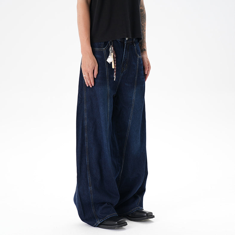 Men's distressed wide leg jeans rip detail