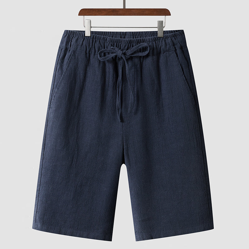 Heritage linen shorts fabric close-up