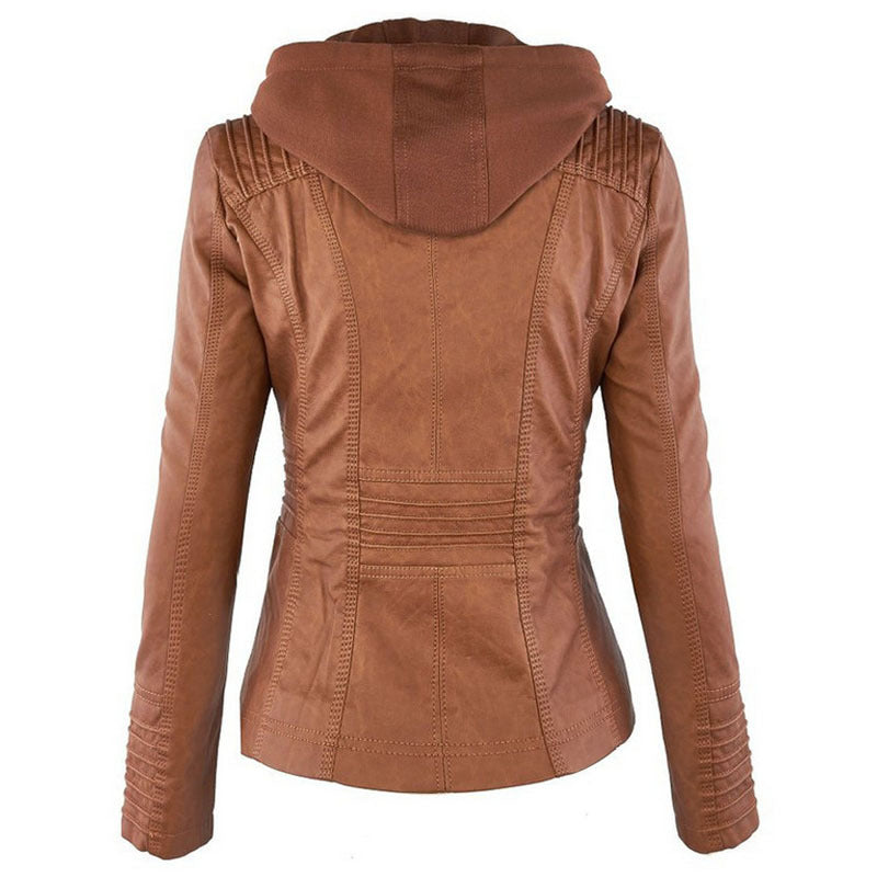 Detachable hood leather jacket lifestyle