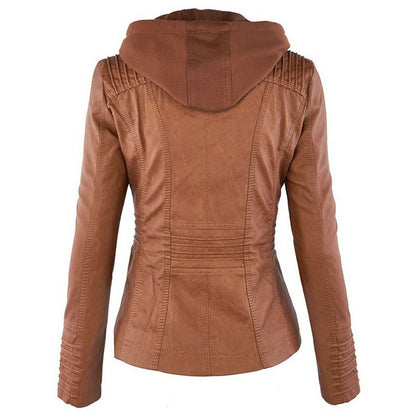 Detachable hood leather jacket lifestyle