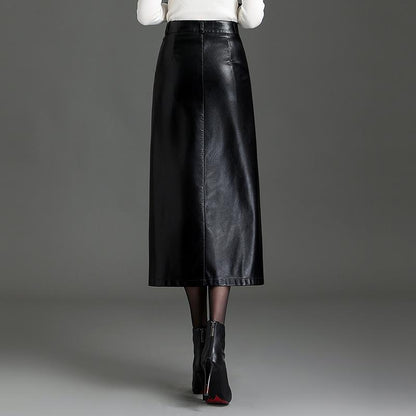 Black PU midi skirt lifestyle
