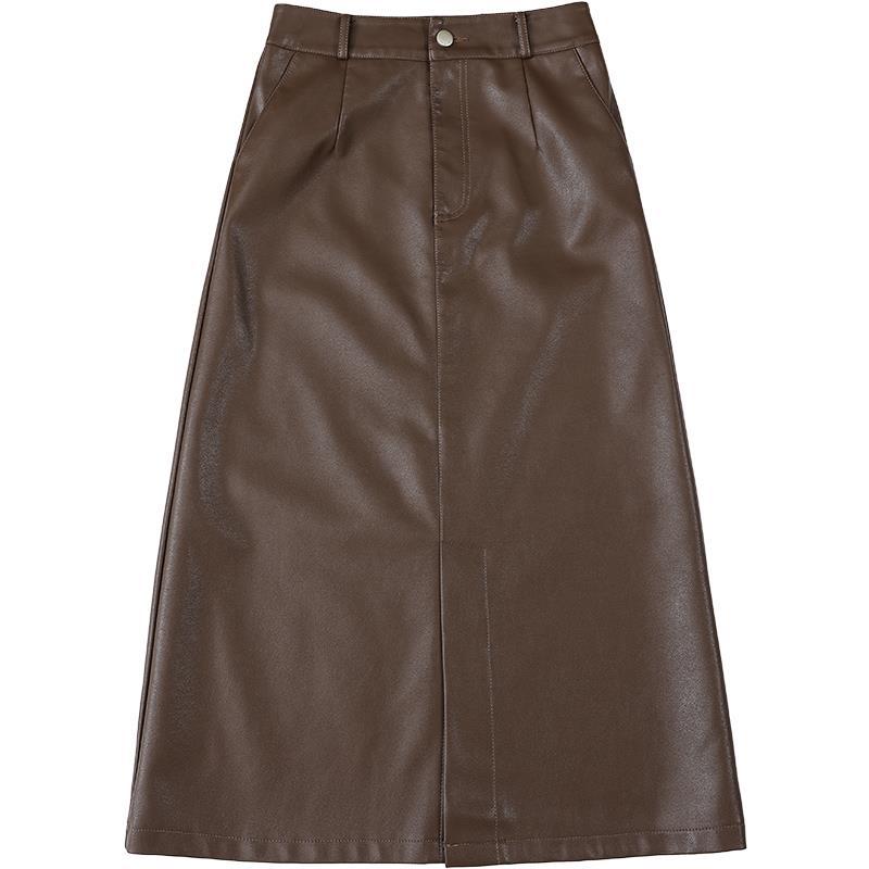 Black PU midi skirt side view