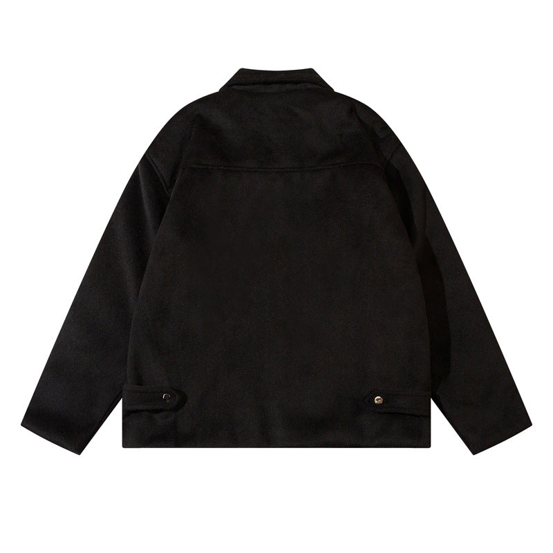 Men's retro wool polo jacket close-up detail