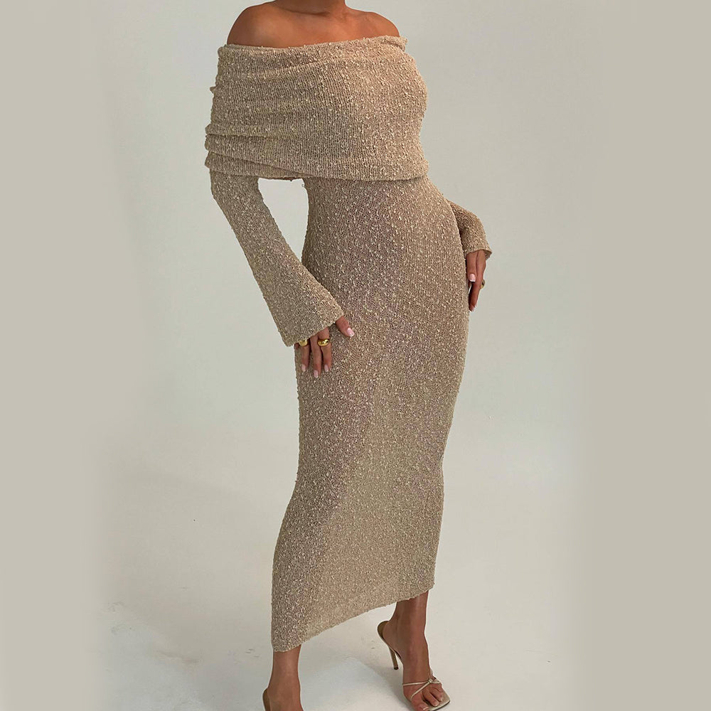 One shoulder knit dress styled outfit