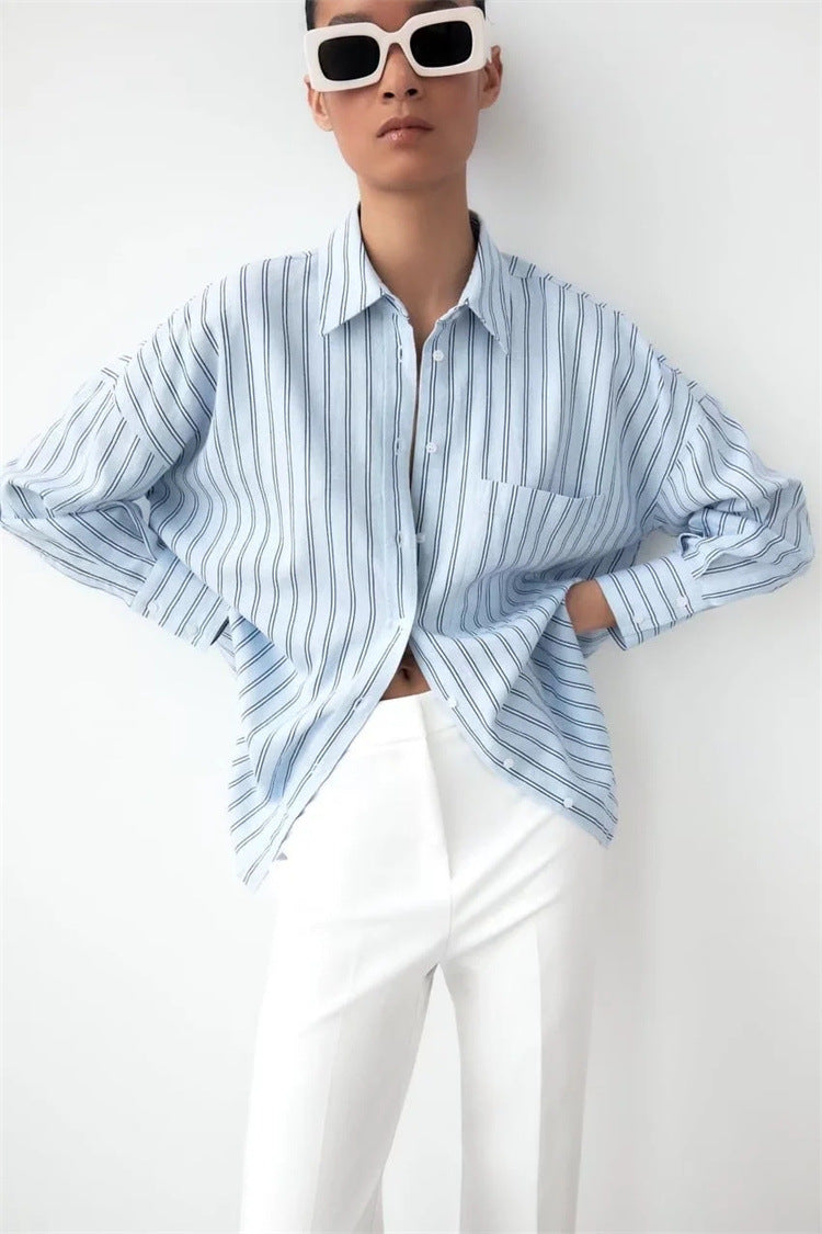 Women's estate linen shirt side view