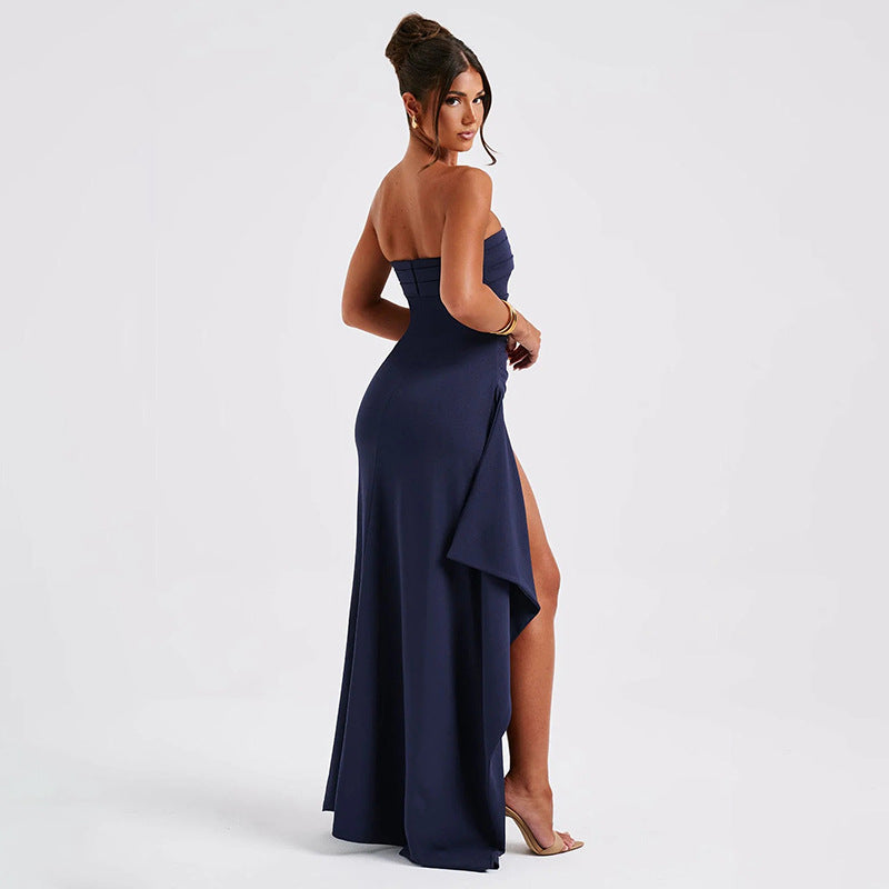 Strapless pleated split dress lifestyle