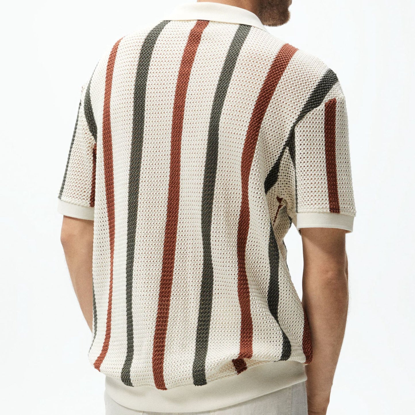 Resort knit stripe polo lifestyle styled