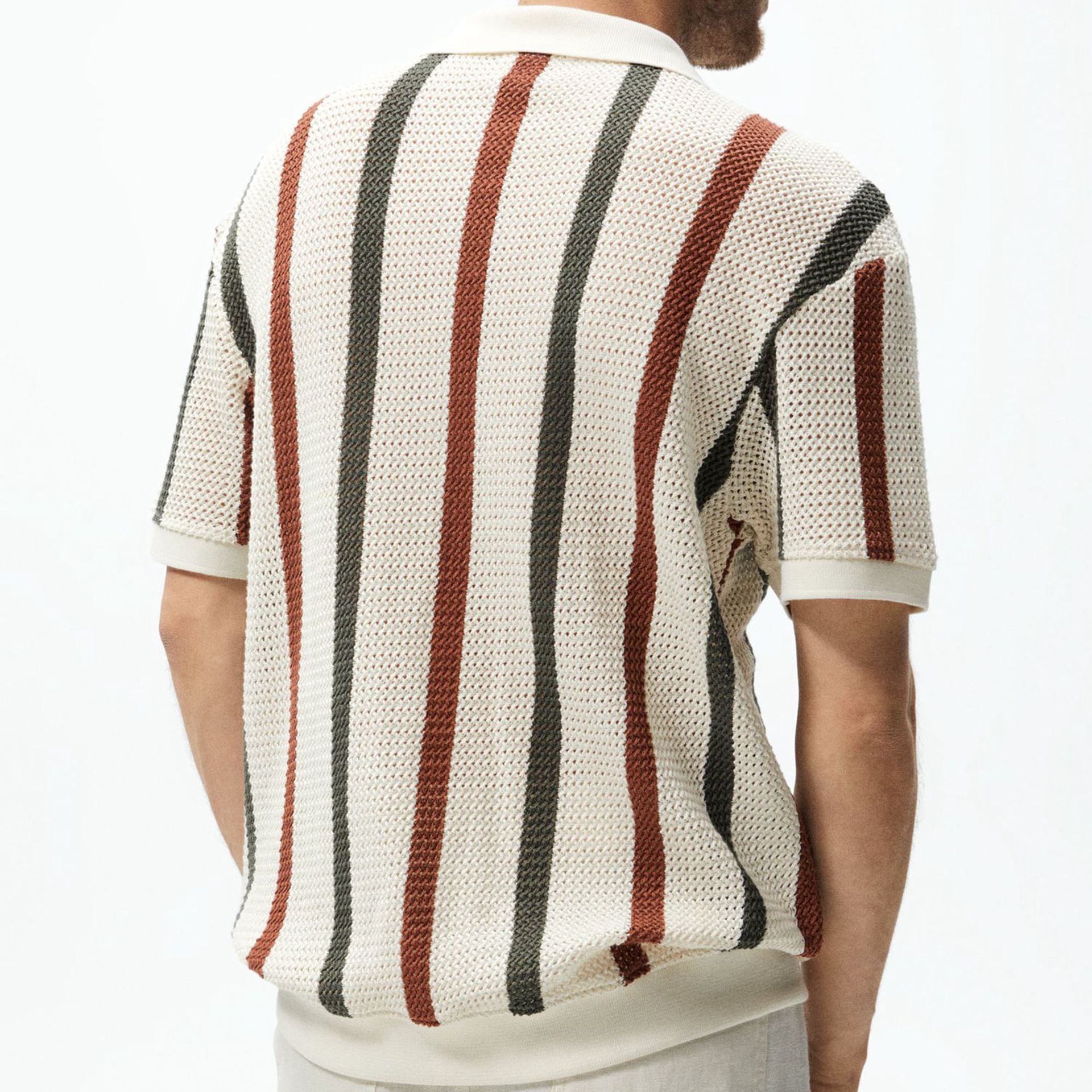 Resort knit stripe polo lifestyle styled