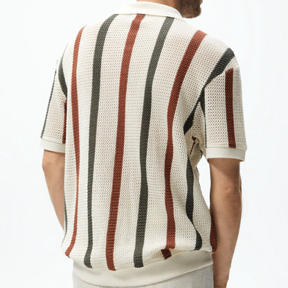 Resort knit stripe polo lifestyle styled