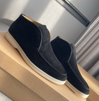 Men's premium high suede loafer sole detail
