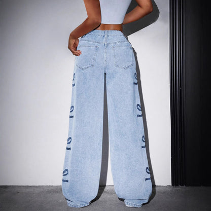 Printed wide leg jeans lifestyle