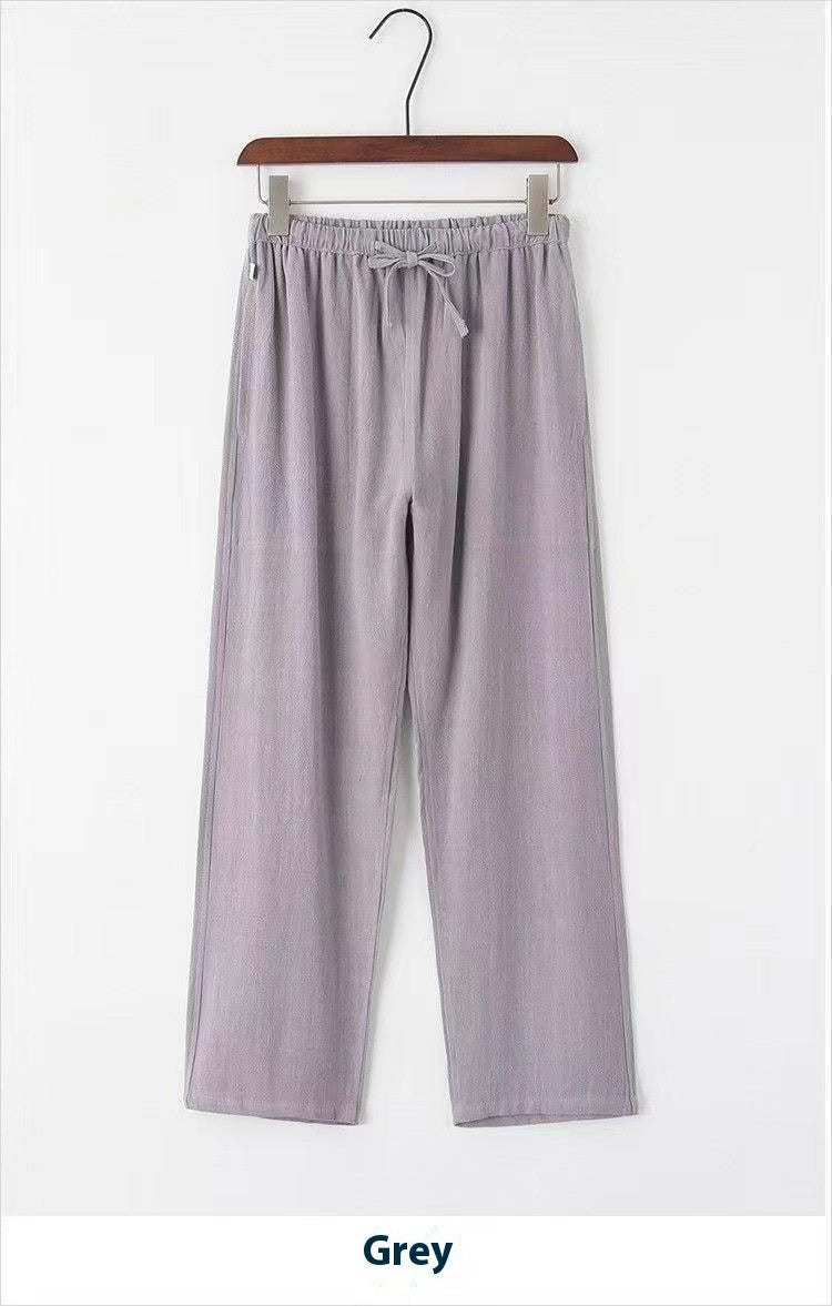 Marrakech slim fit linen trousers fabric close-up