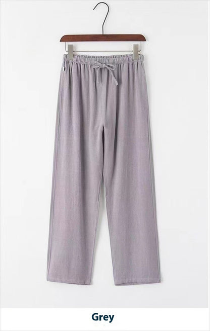 Marrakech slim fit linen trousers fabric close-up