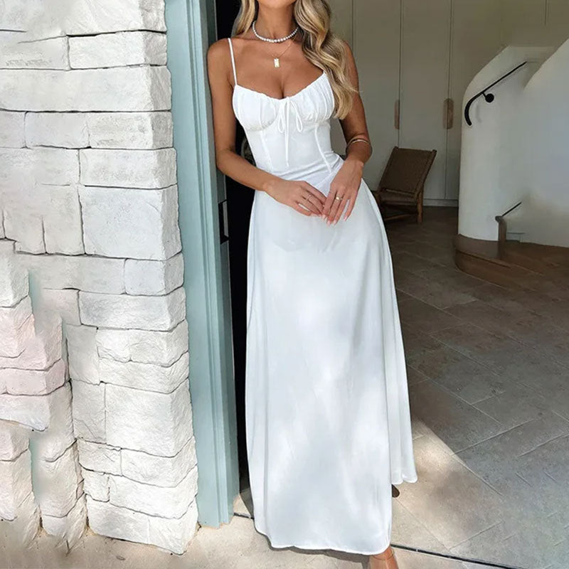 Elegant lace-up backless dress side view
