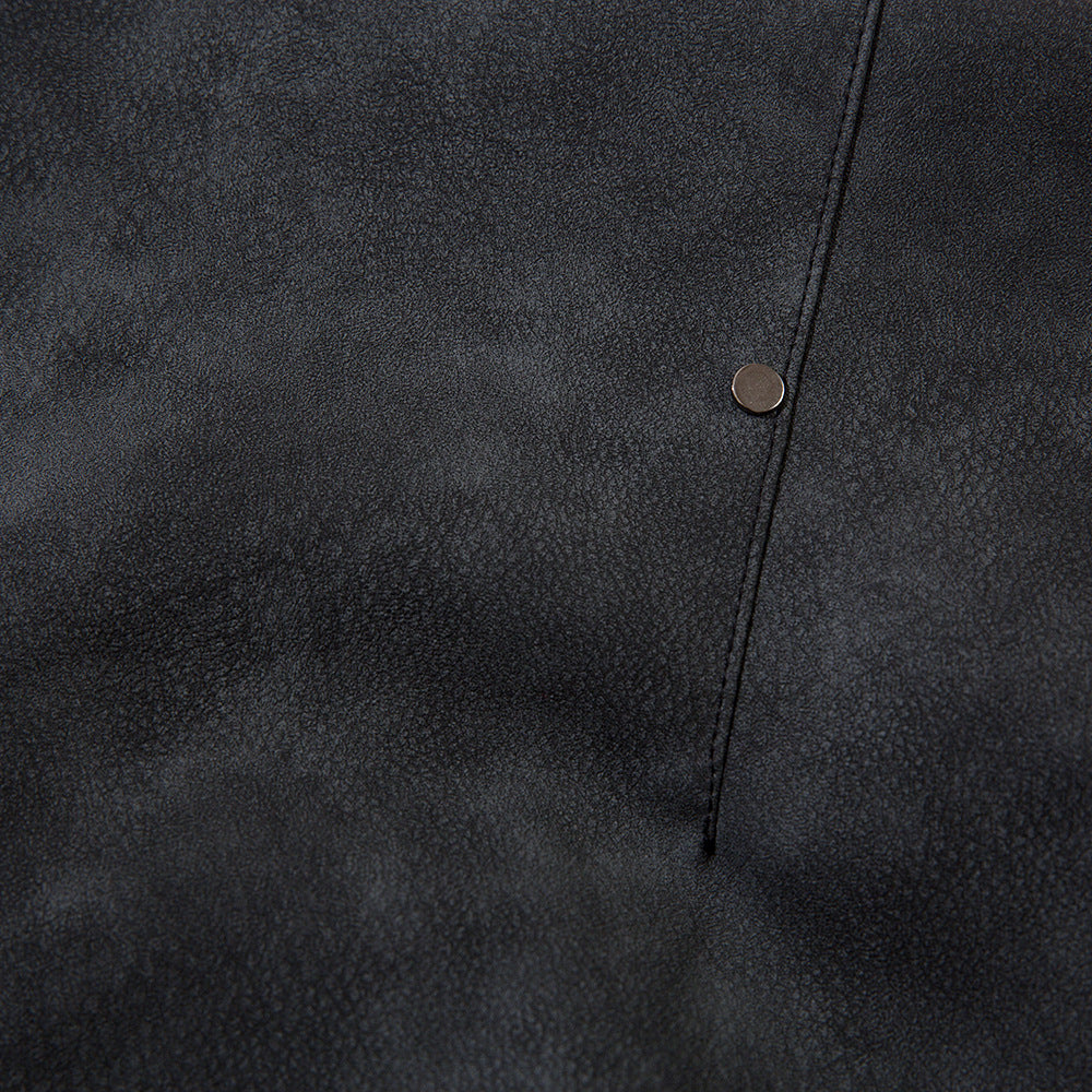 Men's polo collar leather coat fabric close-up