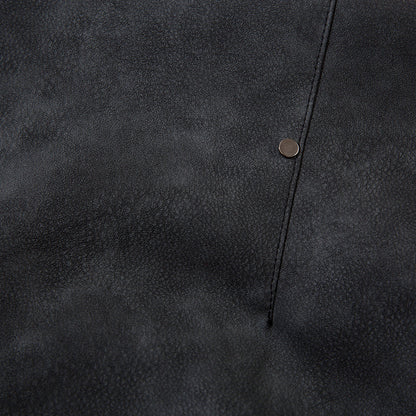 Men's polo collar leather coat fabric close-up