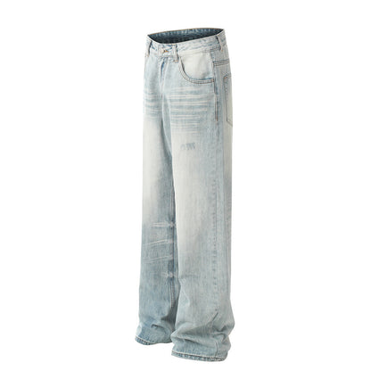 Men's vintage washed straight jeans waistband