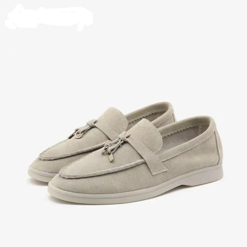 Women's suede lady loafers side view