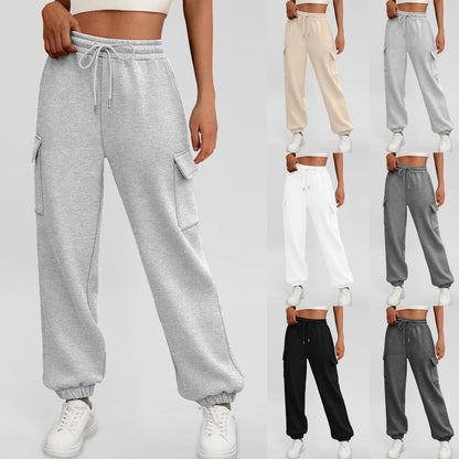 Fleece cargo jogger pants side view