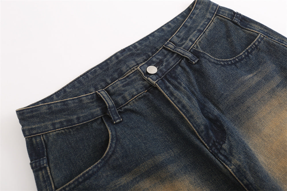 Men's personality straight jeans close-up detail