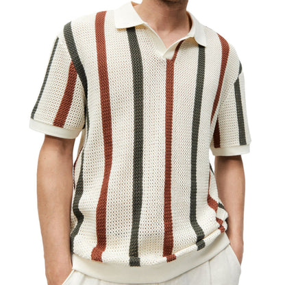 Resort knit stripe polo collar detail