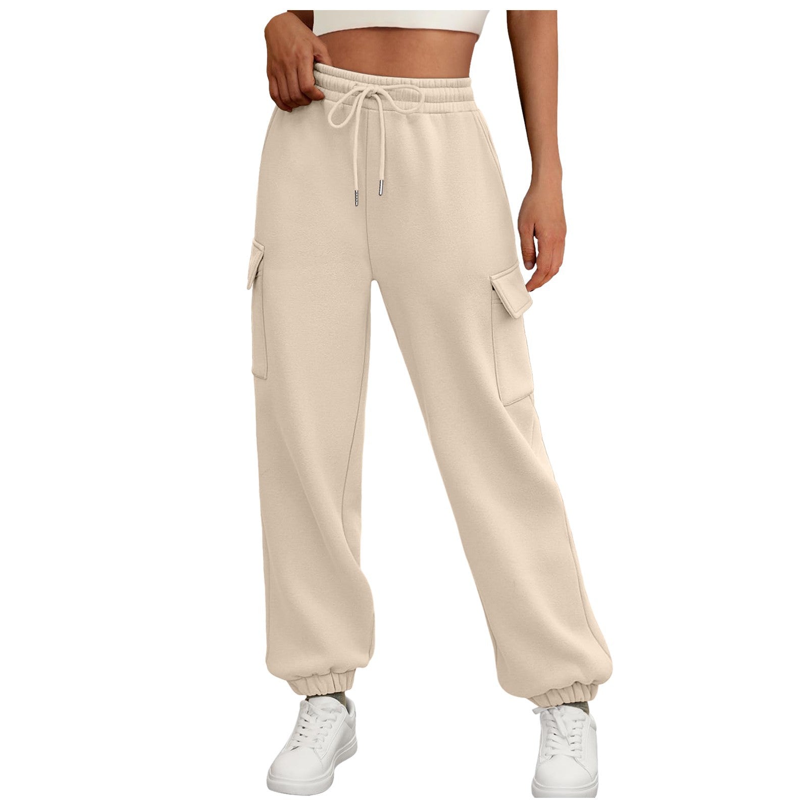 Fleece cargo jogger pants waistband