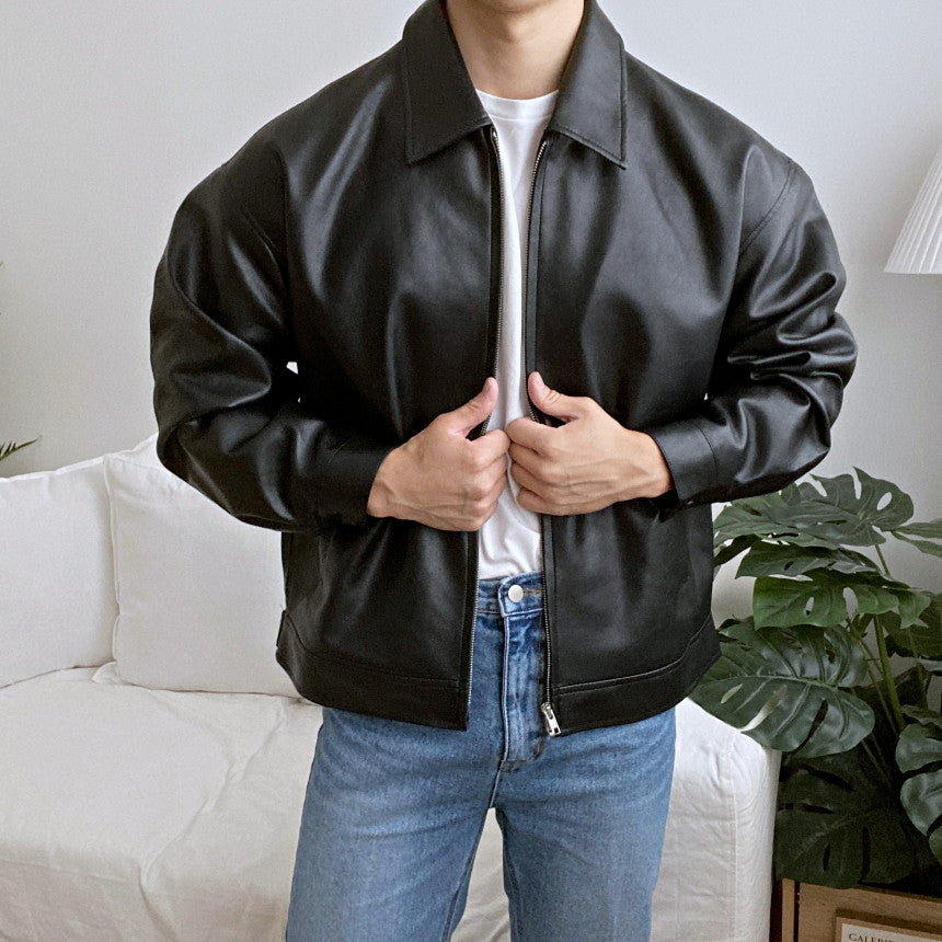 Men's leather moto baseball jacket color options