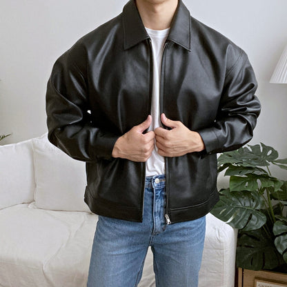 Men's leather moto baseball jacket color options