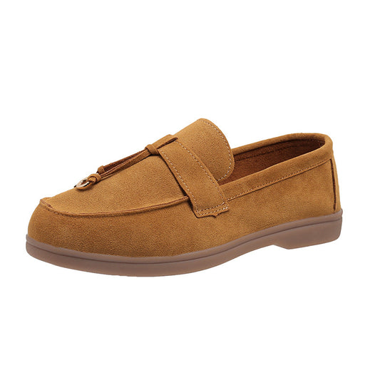 Women's suede lady loafers old money slip-on shoes in beige