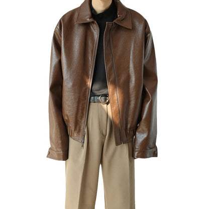 Women's retro short leather coat casual fashion jacket