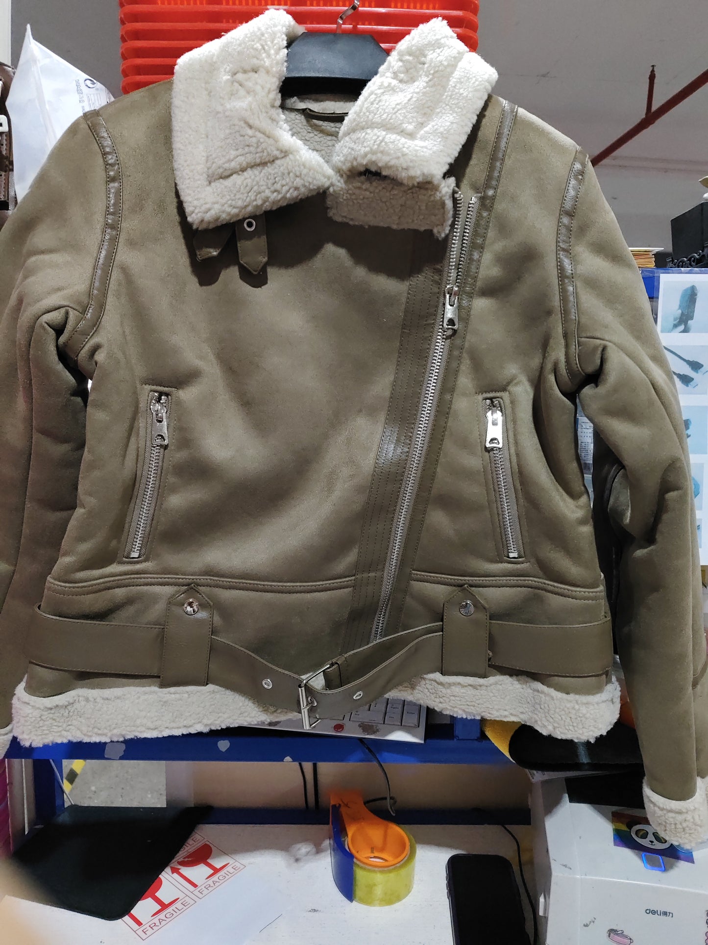 Suede lamb wool jacket side view