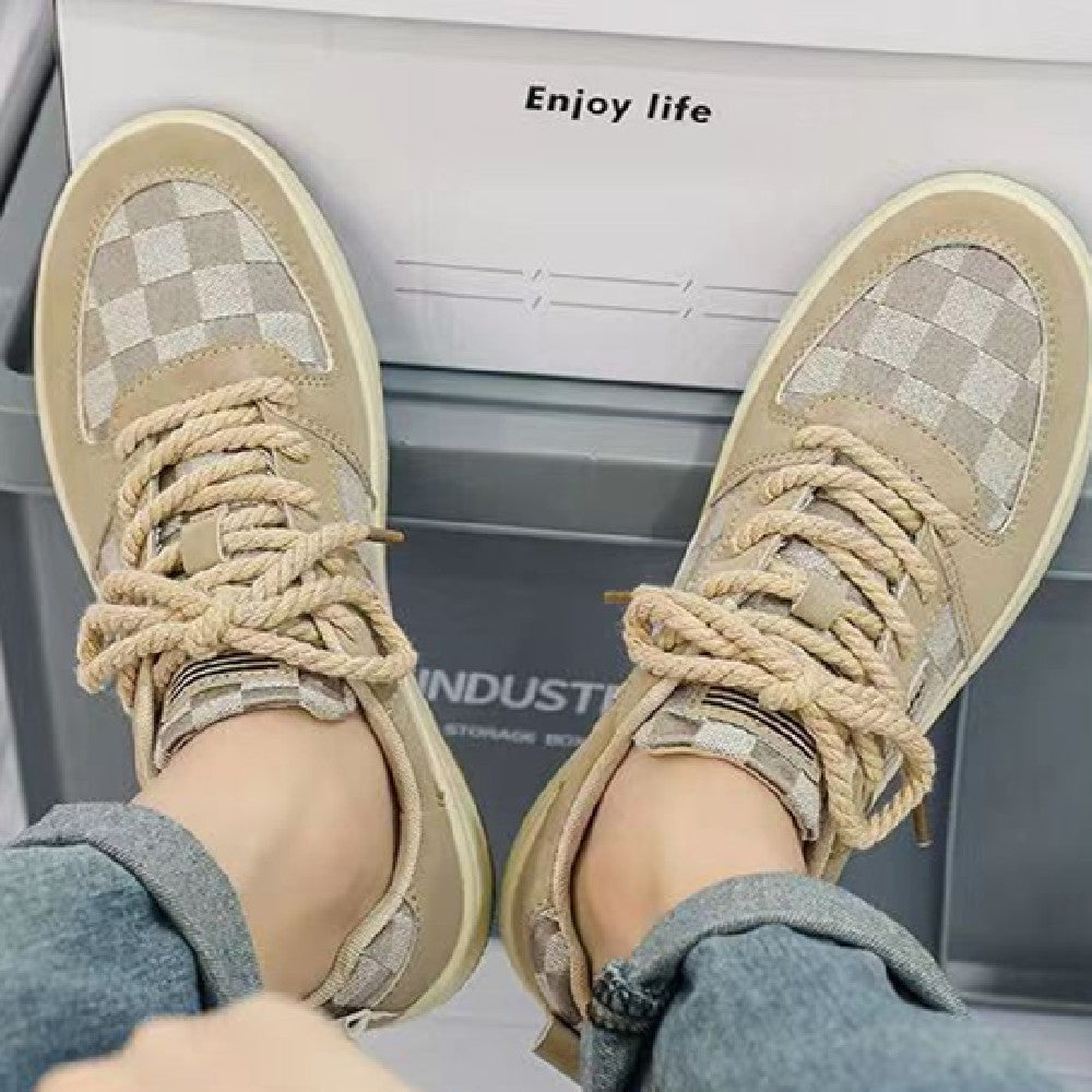 Men's retro chessboard sneakers back view