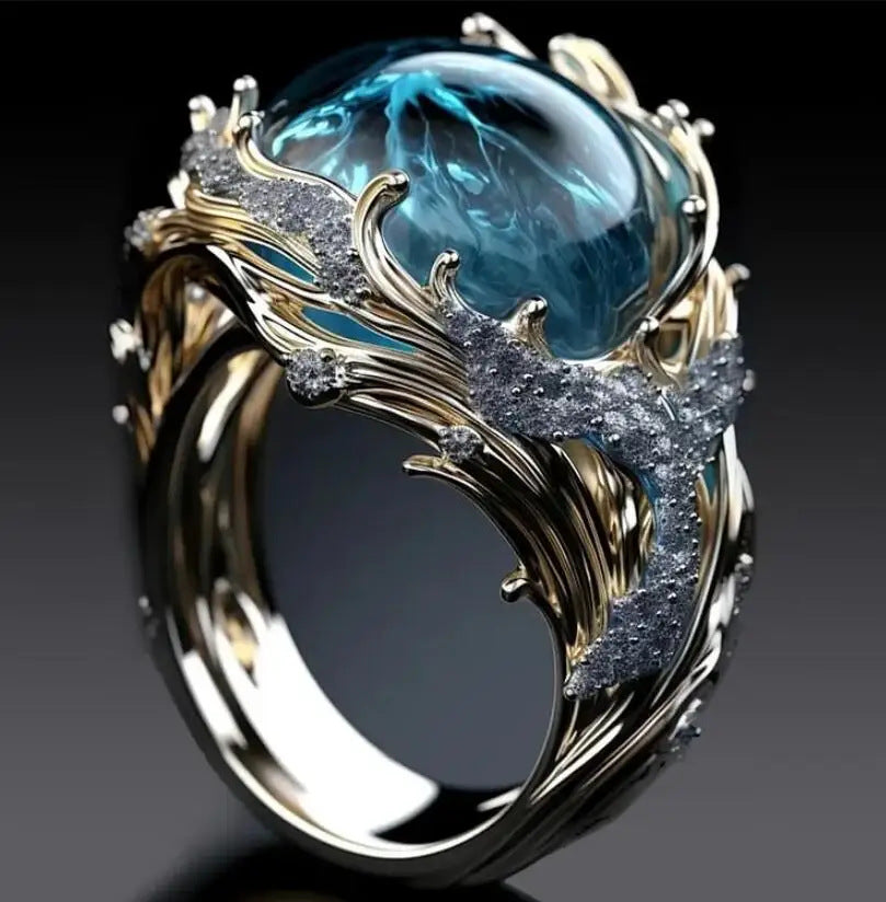 Wave oil drop diamond ring close-up
