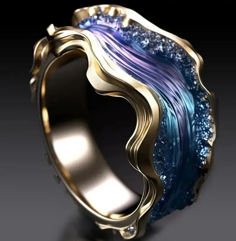 Wave oil drop diamond ring pair view