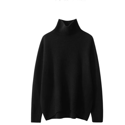 Women's cashmere turtleneck sweater full length model