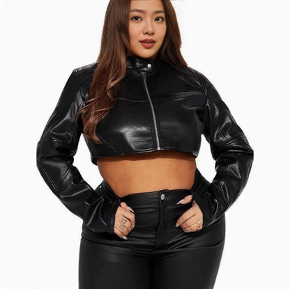 Cropped biker leather jacket color options