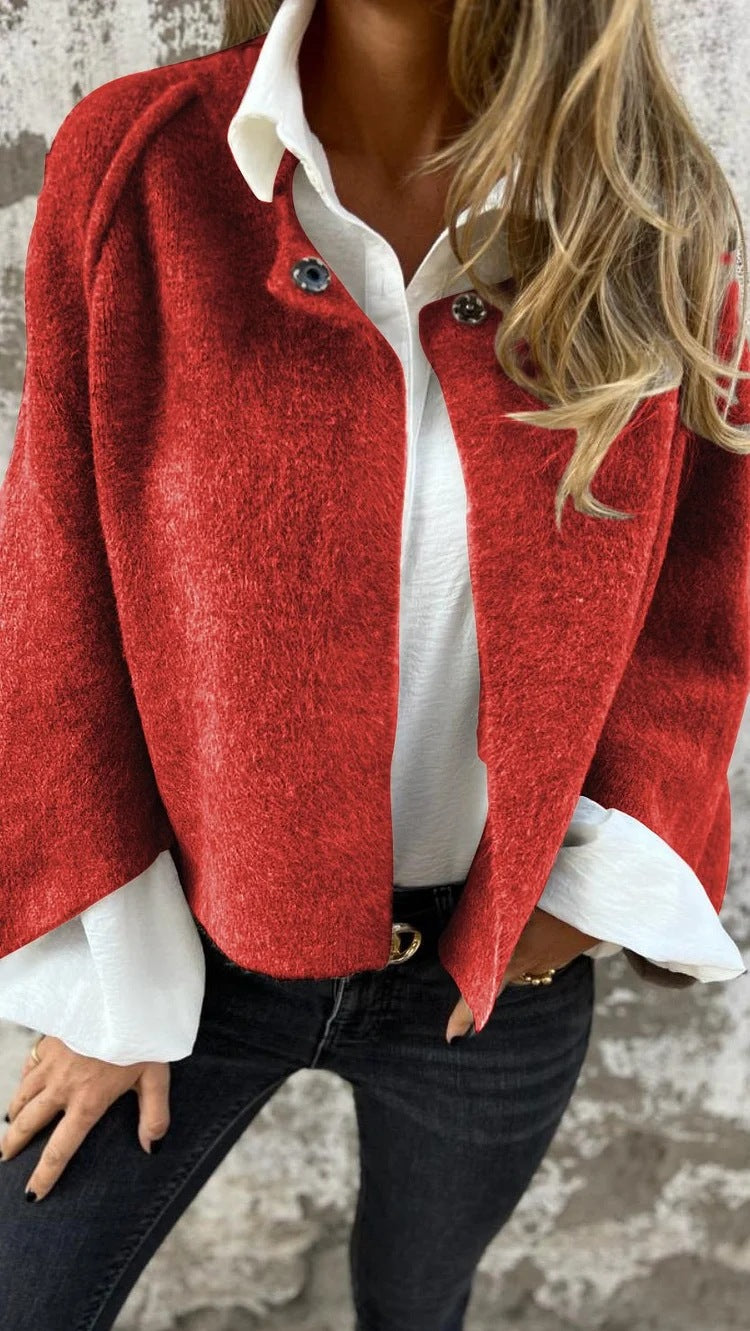 Batwing cropped knit cardigan close-up