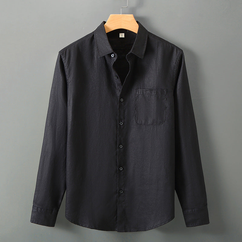 Men's premium linen shirt side view on model